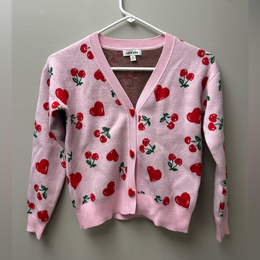 Nik & Leski Girls Pink &‎ Cherry Patterned Cardigan